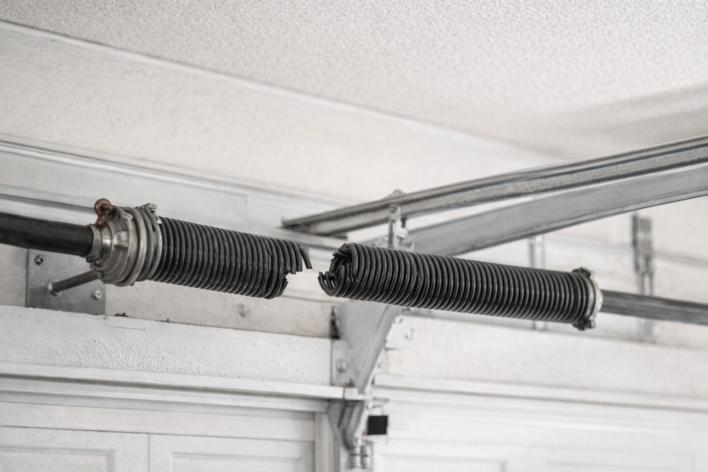 Broken garage door torsion spring with visible gap in Lake Charles Louisiana