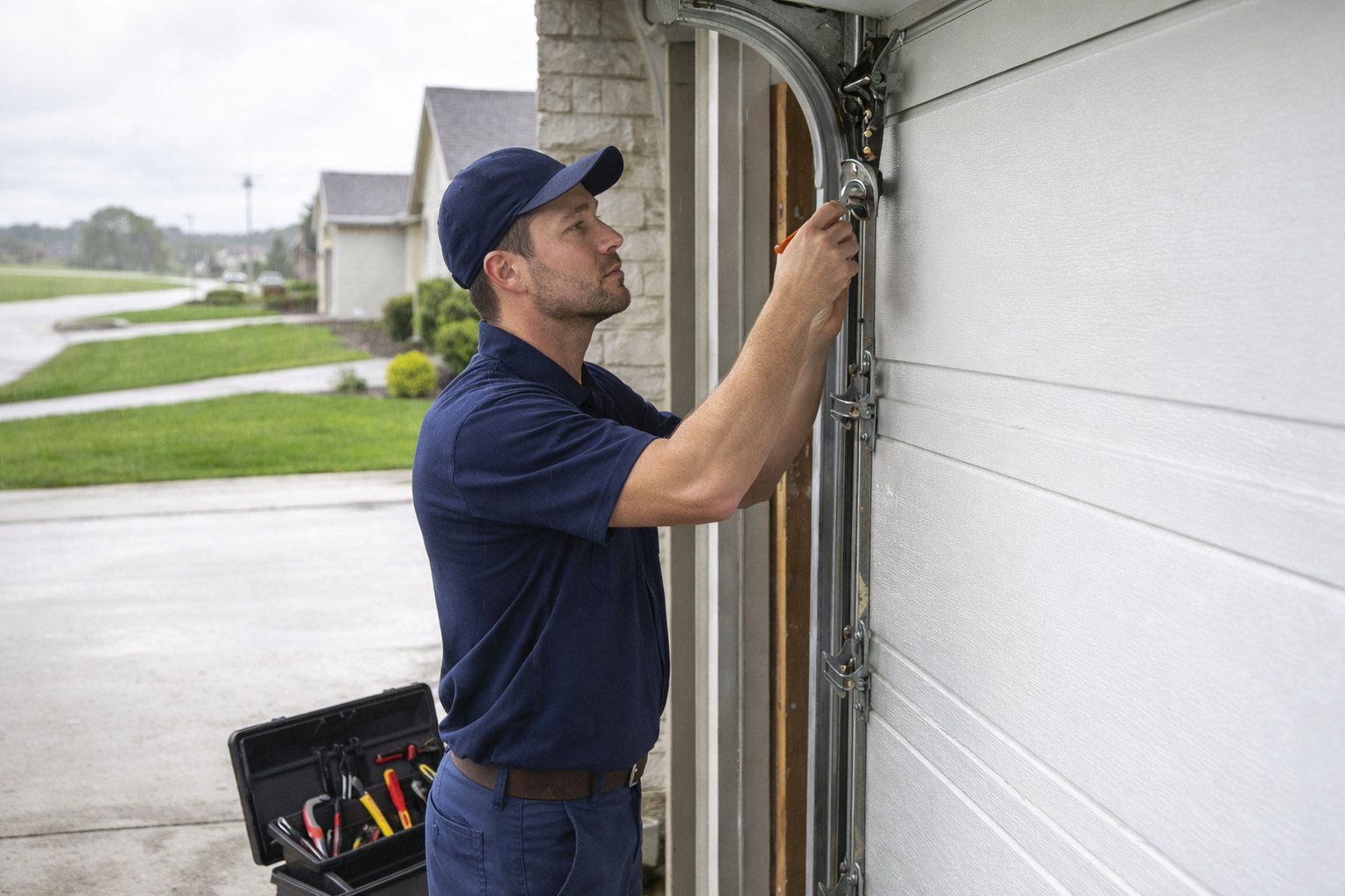 Garage door preventive maintenance after storm in Lake Charles